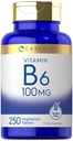 Carlyle 维生素B6 100mg → 250 片 → Pyridoxine 氢氯化物 补充 → 蔬菜,非GMO, Gluten Free