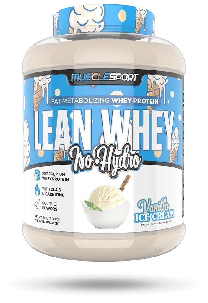 肌肉运动 Lean Whey 革命 TM 蛋白质粉 - Whey 蛋白质隔膜 - 低卡路里, 低碳, 低脂肪, 不可思议的火焰 - 25g 蛋白质/ Scoop - 5lb Vanilla Ice Cream