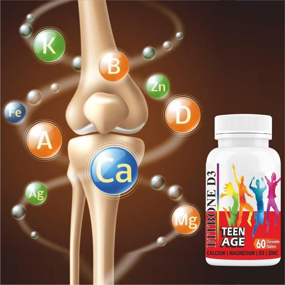 Minton Well-C Fitbone d3 Calcium for Kids 配有镁锌维他命D和B12配有强骨 豁免 生长 高度 10-16 年)- 60 配有可切食药片