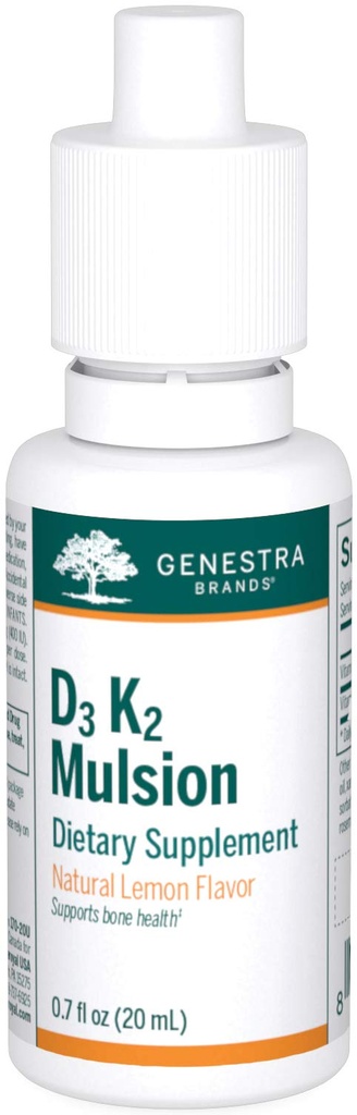 Genestra Brands D3 K2 Mulsion - Liquid Vitamins for Bone Health - Natural Lemon - 122 Servings