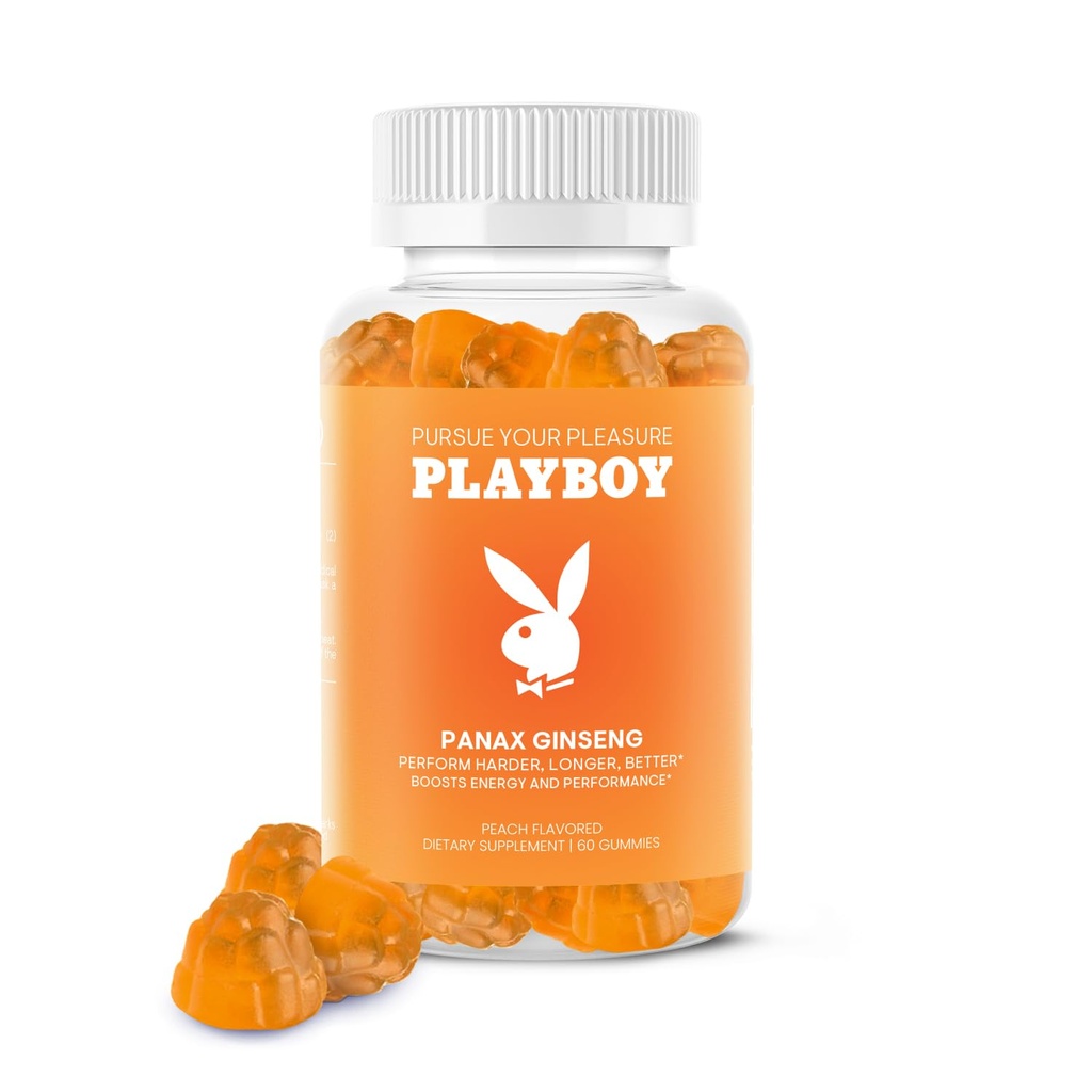 花花公子 — Ginseng Gummys (60 Counter - Peach Flawared) — Percer Harder, Longer, Better — Panax Ginseng 补充 Gummy for Men and Women — 100% Natural, Vegan Non GMO Ginseng Root 6:1 摘录