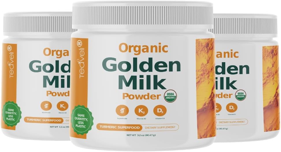 有机金乳粉,配有维生素D3 & K2, Turmeric, Ginger, Crucumin, Cinnamon, KSM66 Ashwagandha, Holy Basil & Natural Prebiotics – 美味无甜的Turmeric Tea Latte - 3 Pack