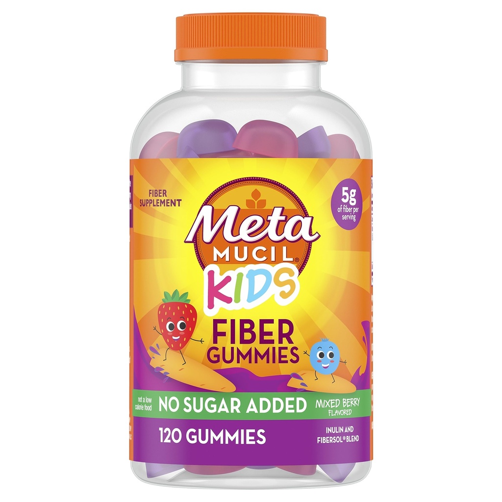 Metamucil Kids Fiber Gummys, 无糖添加剂, 5g Prebiotic Probiotic 植物纤维补充剂 Blend, 混合Berry Flavored, 120cmt Gummys