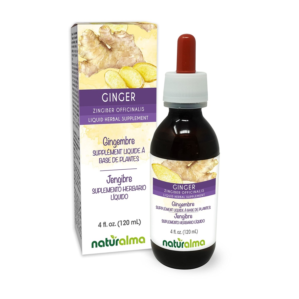 Naturalma Ginger (Zingiber officinalis) Rhizome 无酒精小叮当 - 4 fl oz 液滴提取 - 草药补充 - Vegan