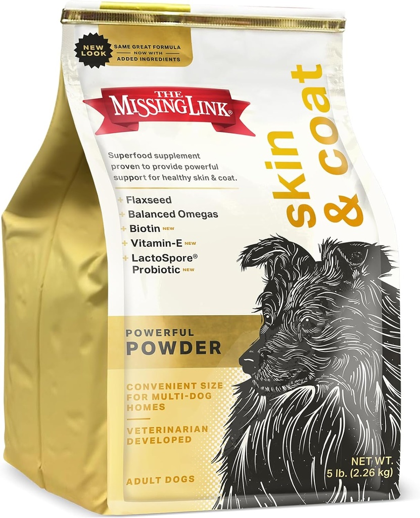 缺失的链接皮肤和外套 + Probiotics Supplement 5lb Bag - 强大的超食品粉 狗支持健康皮肤和光滑的外套,促进毛发生长