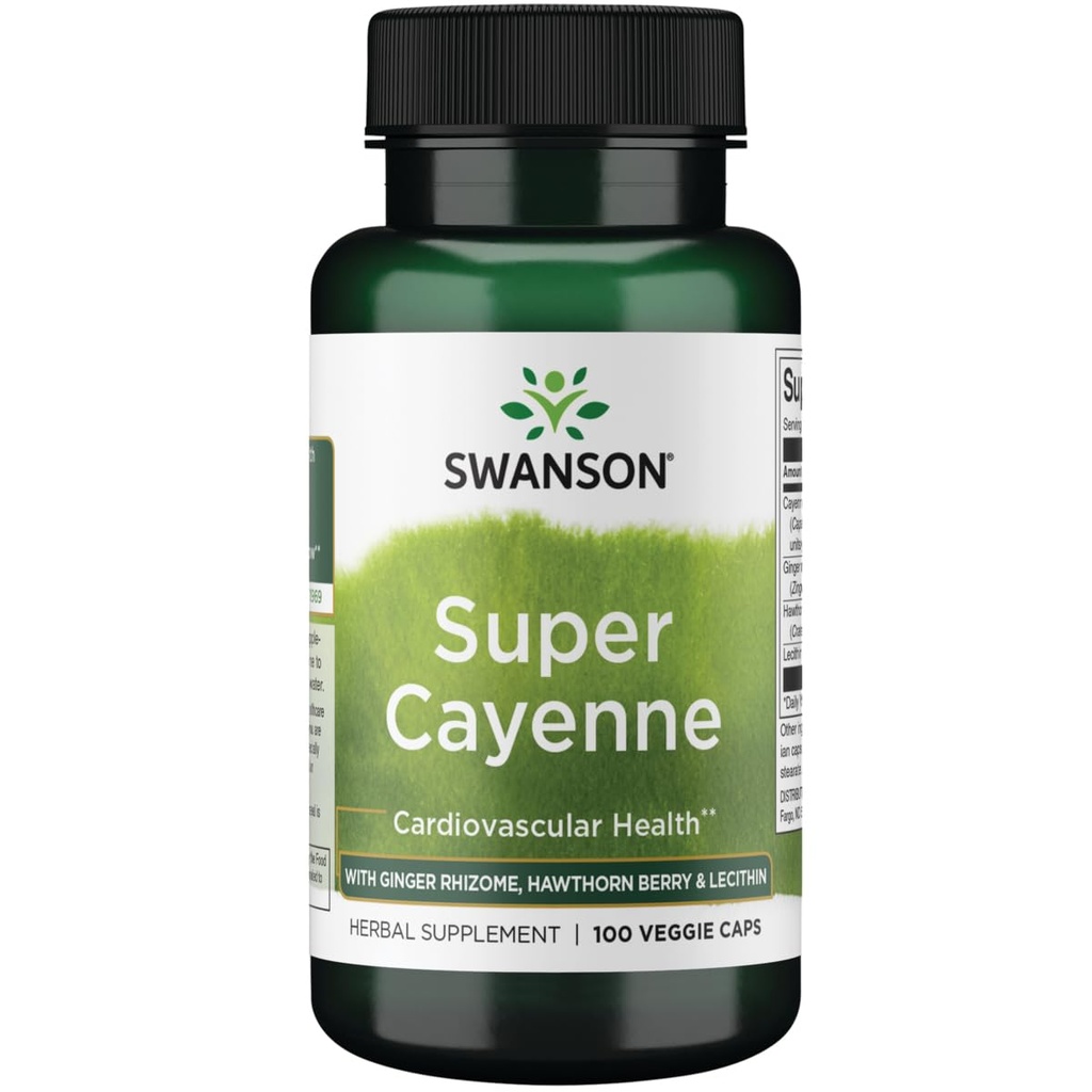 Swanson Super Cayenne - 配有 Ginger Rhizome, Hawthorn Berry 和 Lecithin 100 Veg Caps (英语).