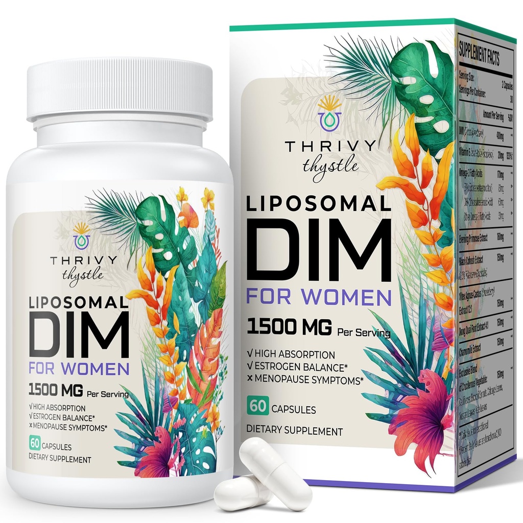 Liposomal DIM 补充剂 - 1500 mg 女性 DIM 补充剂 - 雌激素补充剂 含有维生素E, Evening Primrose, Black Cohosh, Omega-3脂肪酸