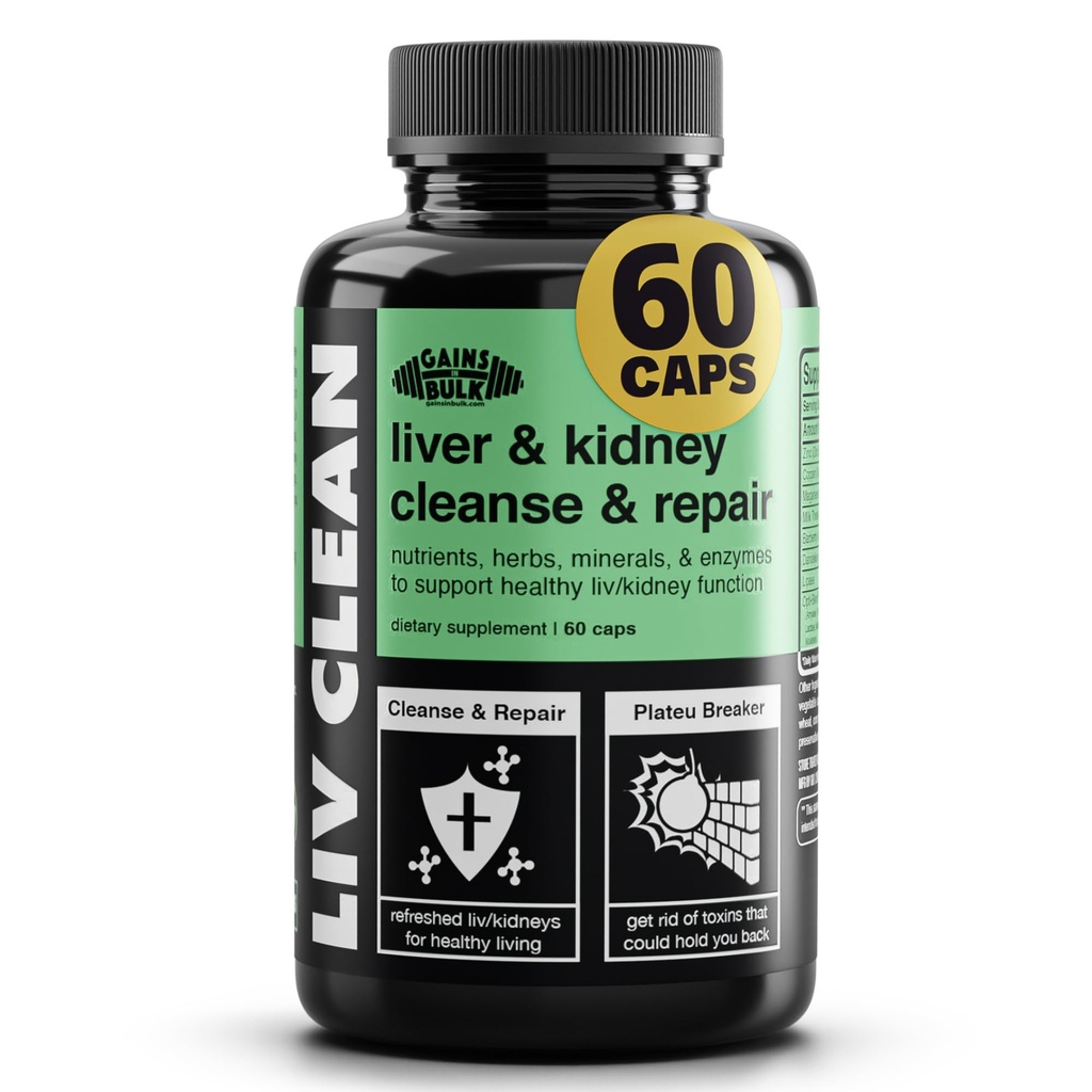 Bulk Liv Clean, Liver & Kidney Cleanse & Reference, Liver Support Supposed with Milk Thetle Extract, Dandelion Root, 消化酶,有机矿物和营养物, 60 蔬菜卡普尔