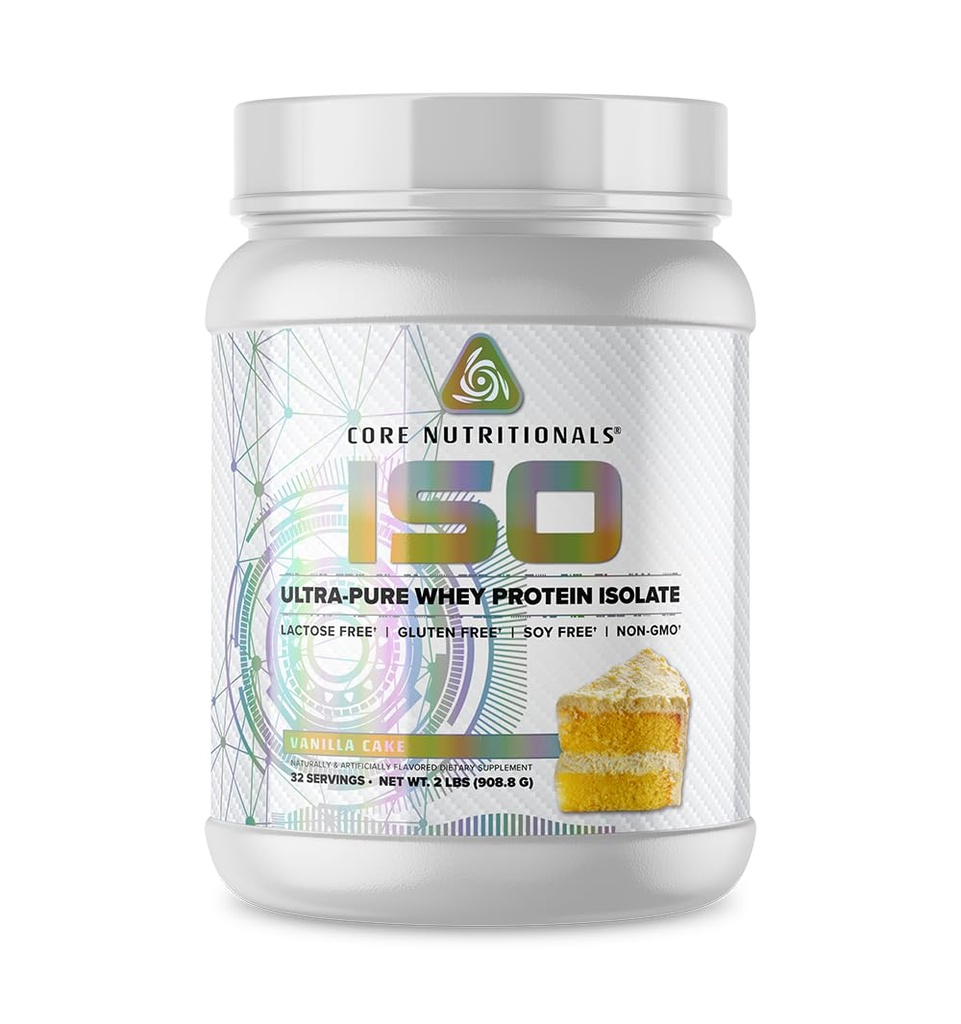 核心营养素 Iso Whey蛋白 蛋白质 孤立 | Lactose, Gluten, & Soy Free | 100% 微过滤,冷压 | 25g 蛋白 | 2 磅 (Vanilla Cake)