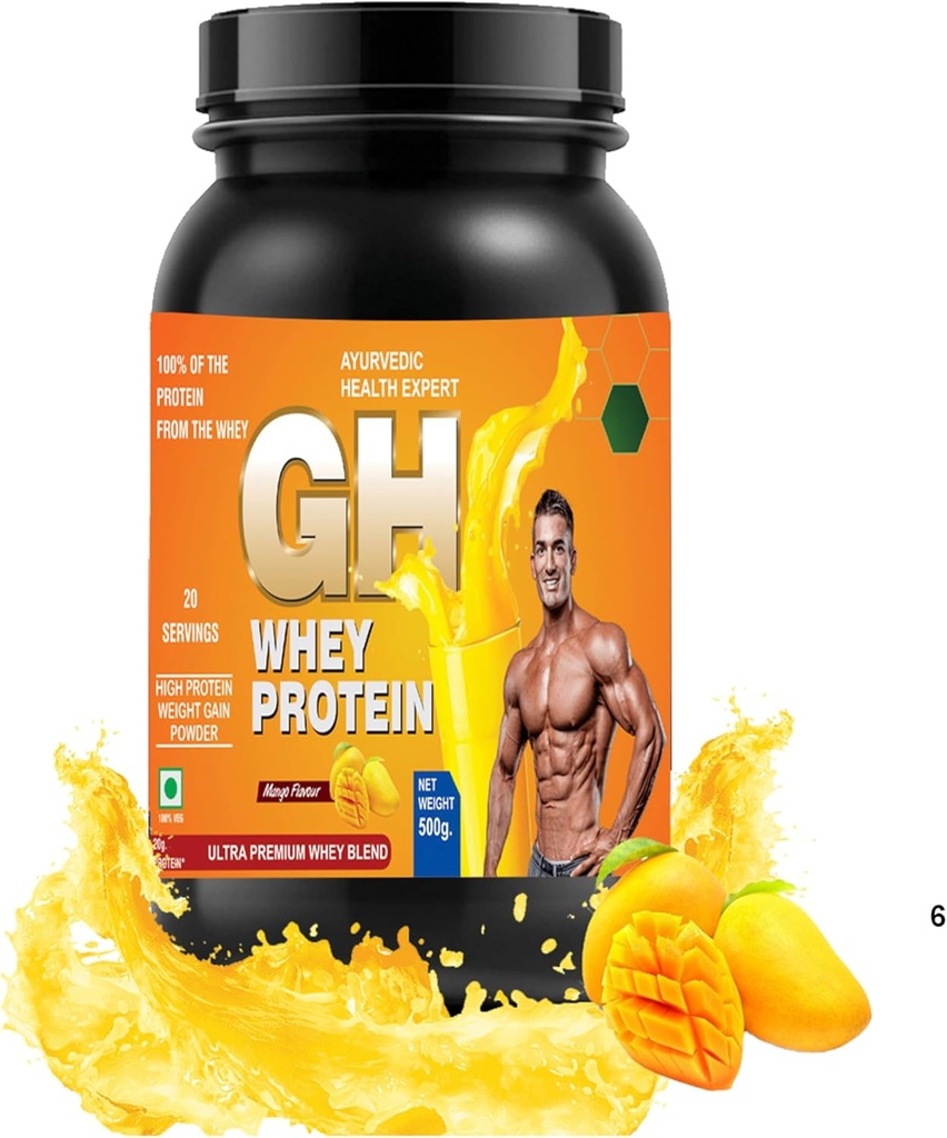 GH WHEY 蛋白质,Ultra Premium 更快的恢复,吸收和精液肌肉生长(1.1升,芒果火焰)
