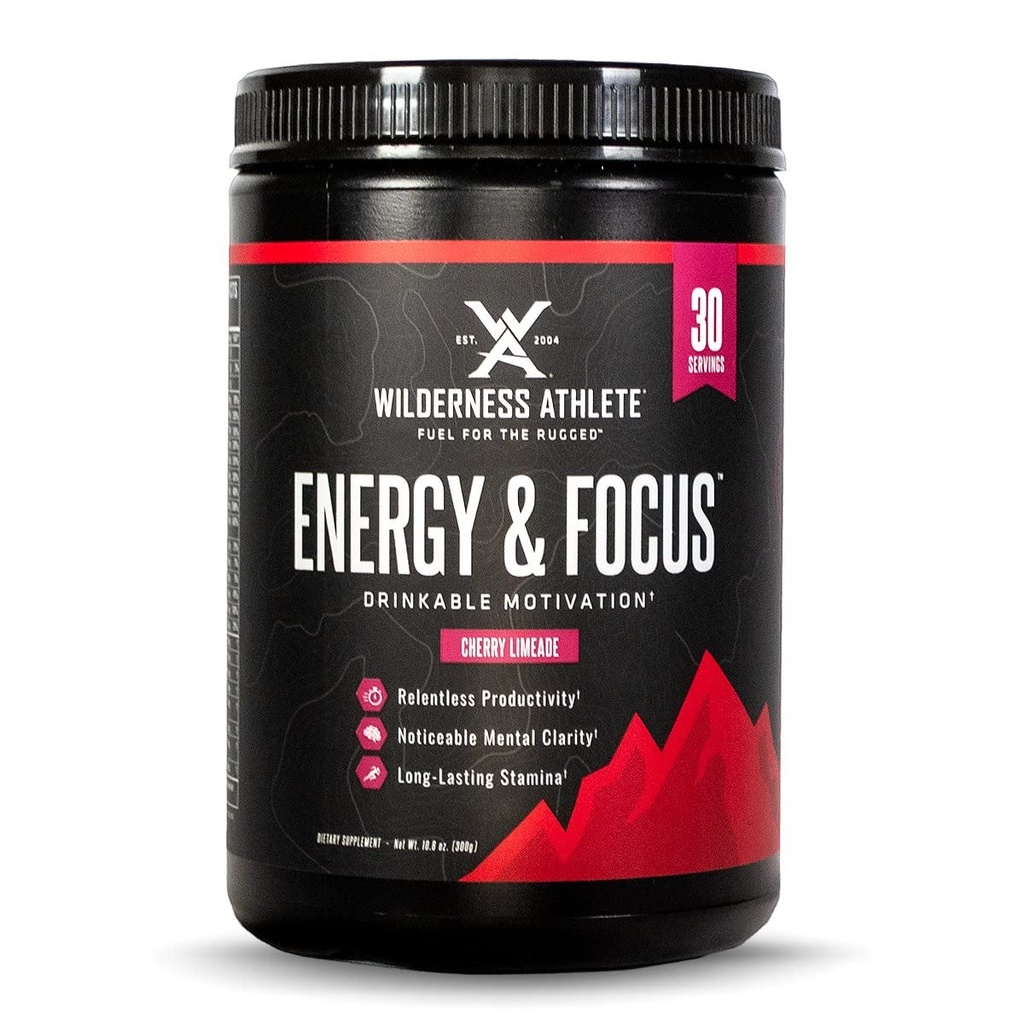 Wilderness Athlete - Energy & Focus 女性和男性的能源预选 - Energy Power Drink Mix with Natural Cafeine - 低卡,零糖 工作粉 - 30 servicting Tub (Cherry Limeade) (英语).