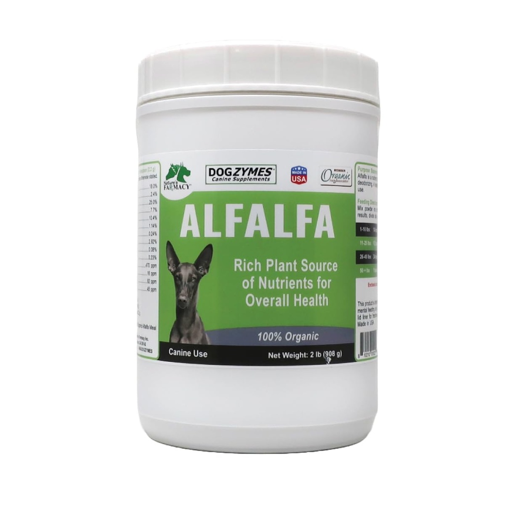 Dogzymes Organical Alfalfa - 维生素和矿物的丰富来源,帮助治疗贫血、关节炎和过敏性尿液引起的一切问题,并帮助消除布拉德感染(2英镑)