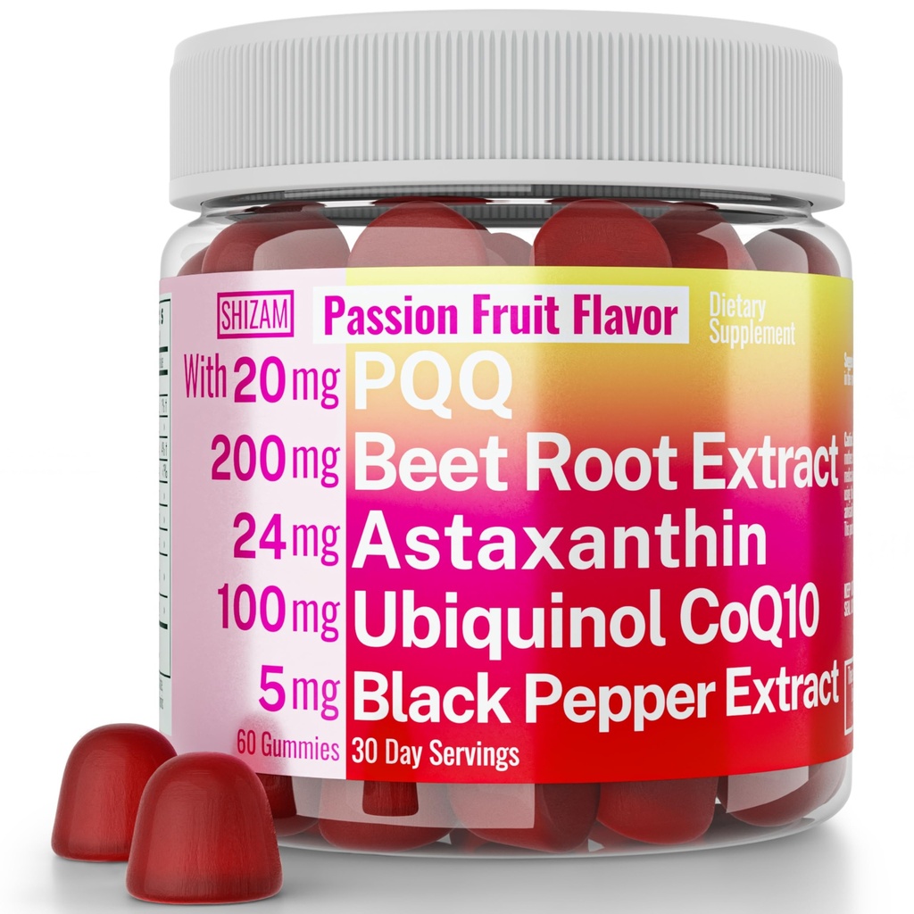 SHIZAM Ubiquinol CoQ10 PQQ Astaxanthin Beets Gummys, 超级米托川药ATP Super Mitochondrial ATP Supplements Soft Chews Liquid Pills Powder Alt, Beet-Root 豆瓣植物研究所 (中文(简体) ).