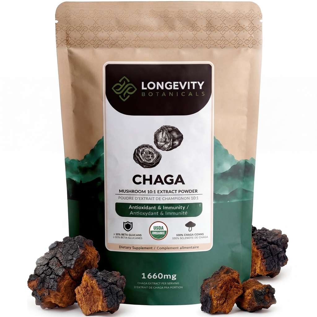 长寿植物 有机查加蘑菇 提取 Powder 100g 集中 10:1 比例 100% 果实体 obliquus 免疫功能,抗氧化剂和生命力的自然补充