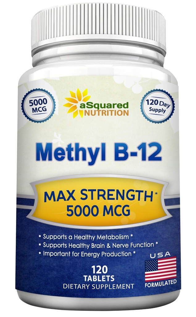 a/ 平均营养维生素B12-5000MCG 与甲基Cobalamin(甲基B-12)-最大强维生素B 12 支持帮助促进自然能源、有益大脑和心脏功能 - 120平板