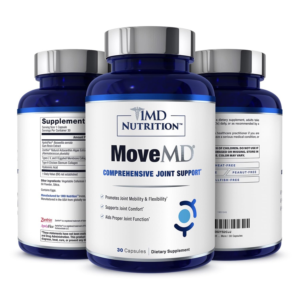 1MD 营养 移动MD - 联合不适与支持的保健补充 - 我们的凝血药丸为女性和男性巧妙地配制了Hyaluronic Acid & Astaxanthin