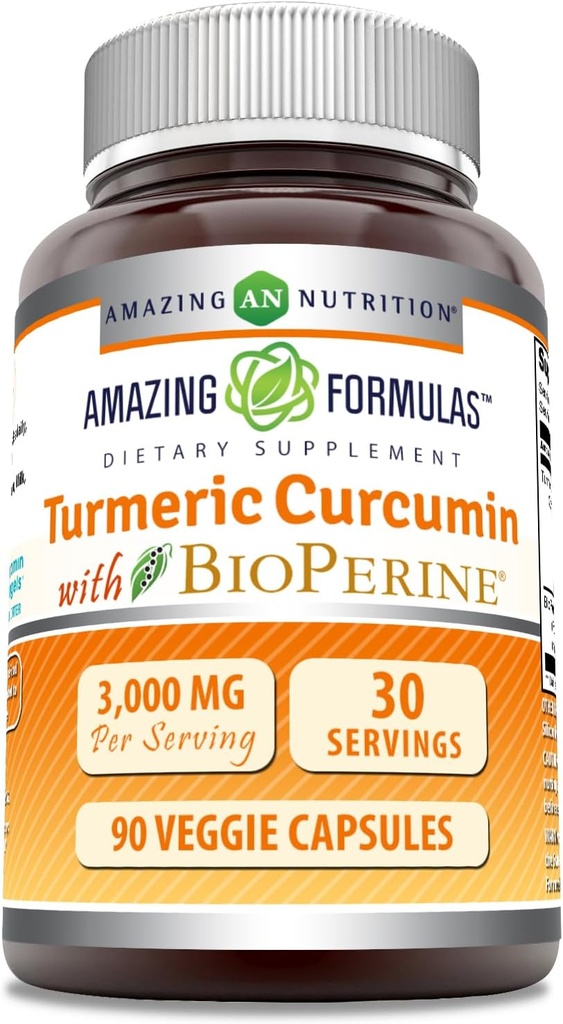配有Bioperine 3000 mg的Turmeric Crucumin 配有 90 Veggie Capsules 补充 | Non-GMO | Gluten Free | |  USA 美国制作