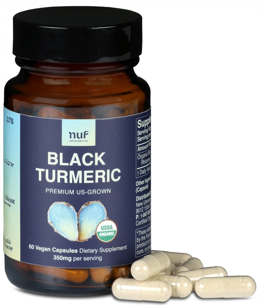 NUF - 有机黑色涡轮350mg 全根 Vegan Capsules - 美国 Grown - Gluten Free - 非 GMO - 联合支持 - 健康炎症反应 - 适当的免疫功能