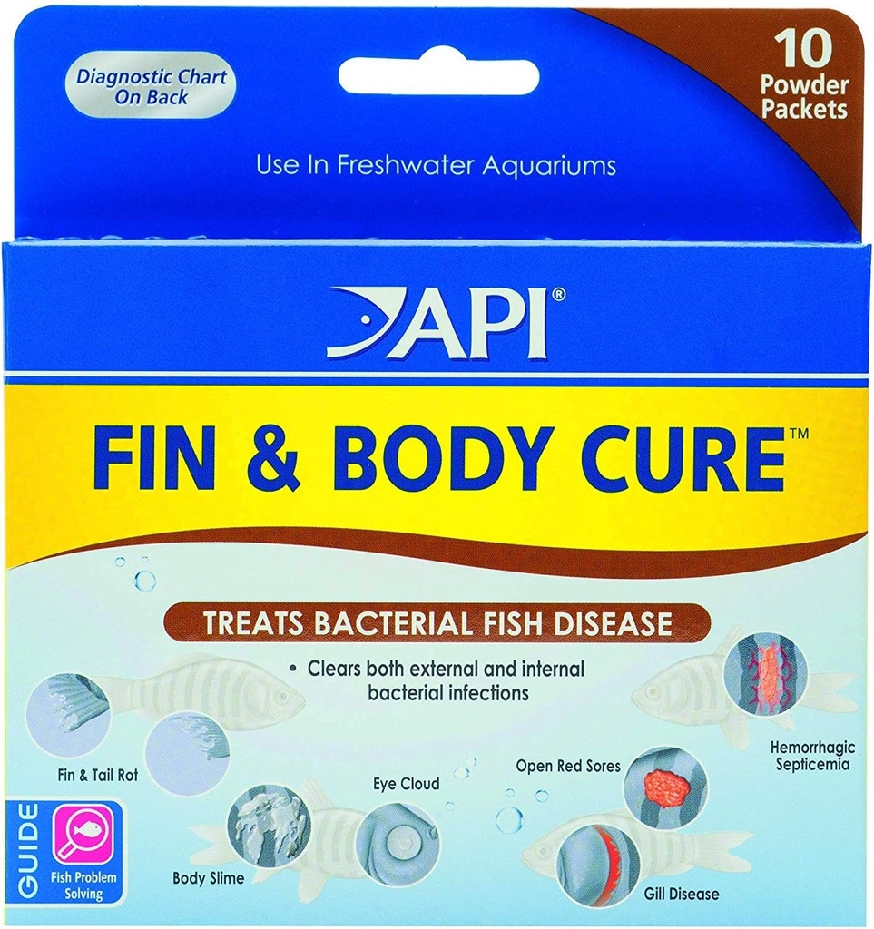 API 2 用于治疗细菌性疾病的Fin和Body Cure淡水鱼药粉包、治疗身体瘦肉、眼云、Fin和尾肉以及Gill病(2项)