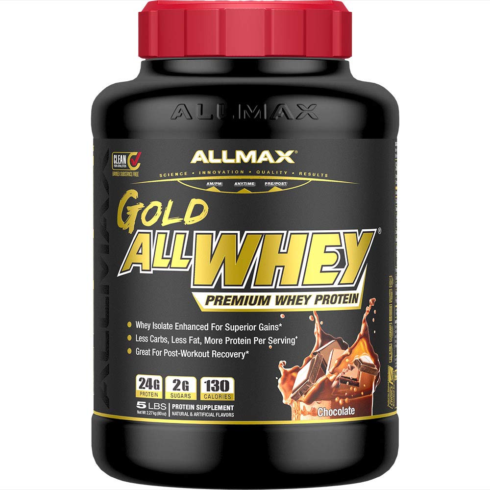 AllMAX 营养金 ALLWHEY,巧克力 5磅 - 24克蛋白质 Per Scoop - Gluten Free, Low Carb & Low Sugar - 约71种