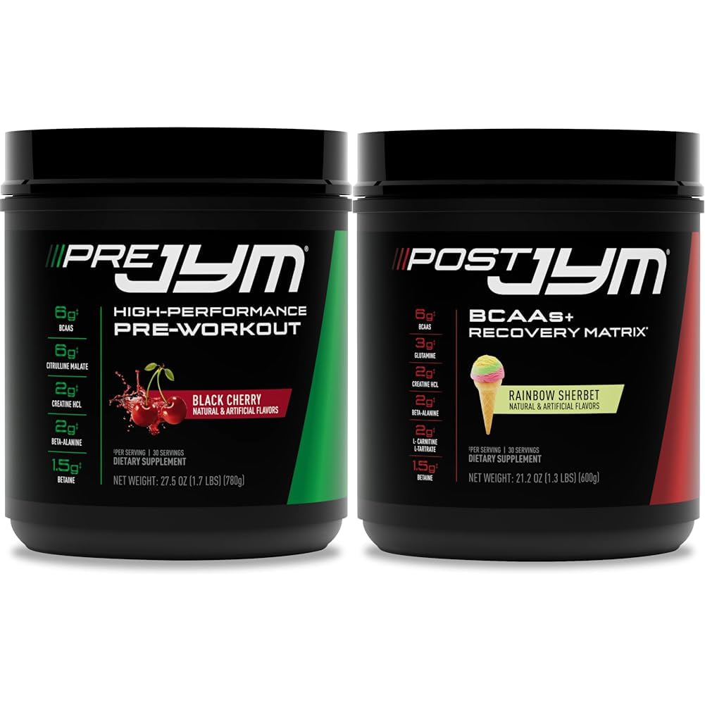 PRE JYM 30 Black Cherry & Post JYM 彩虹谢尔伯特工作后 30 服务肌肉恢复饮料