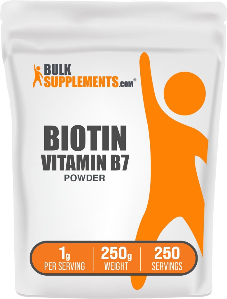 Bulk Assupports.com Biotin 10000mcg 粉末 - 维生素B7, 蛋白质的维生素B7, 头发,皮肤和钉子的维生素 - Gluten Free, 1g per service (10mg Biotin), 250g (8.8 oz) (Pack of 1).
