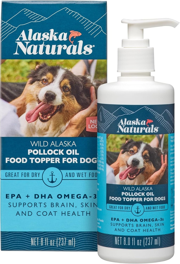 可持续野生阿拉斯加鱼油换狗皮和大衣 – EPA + DHA Omega 3 Oil – Fatty Acids Dog 补充品 – 支持Fur Coat 和 Brain Health – 天然液化食品 Topper for Pets – 8 oz. 泵
