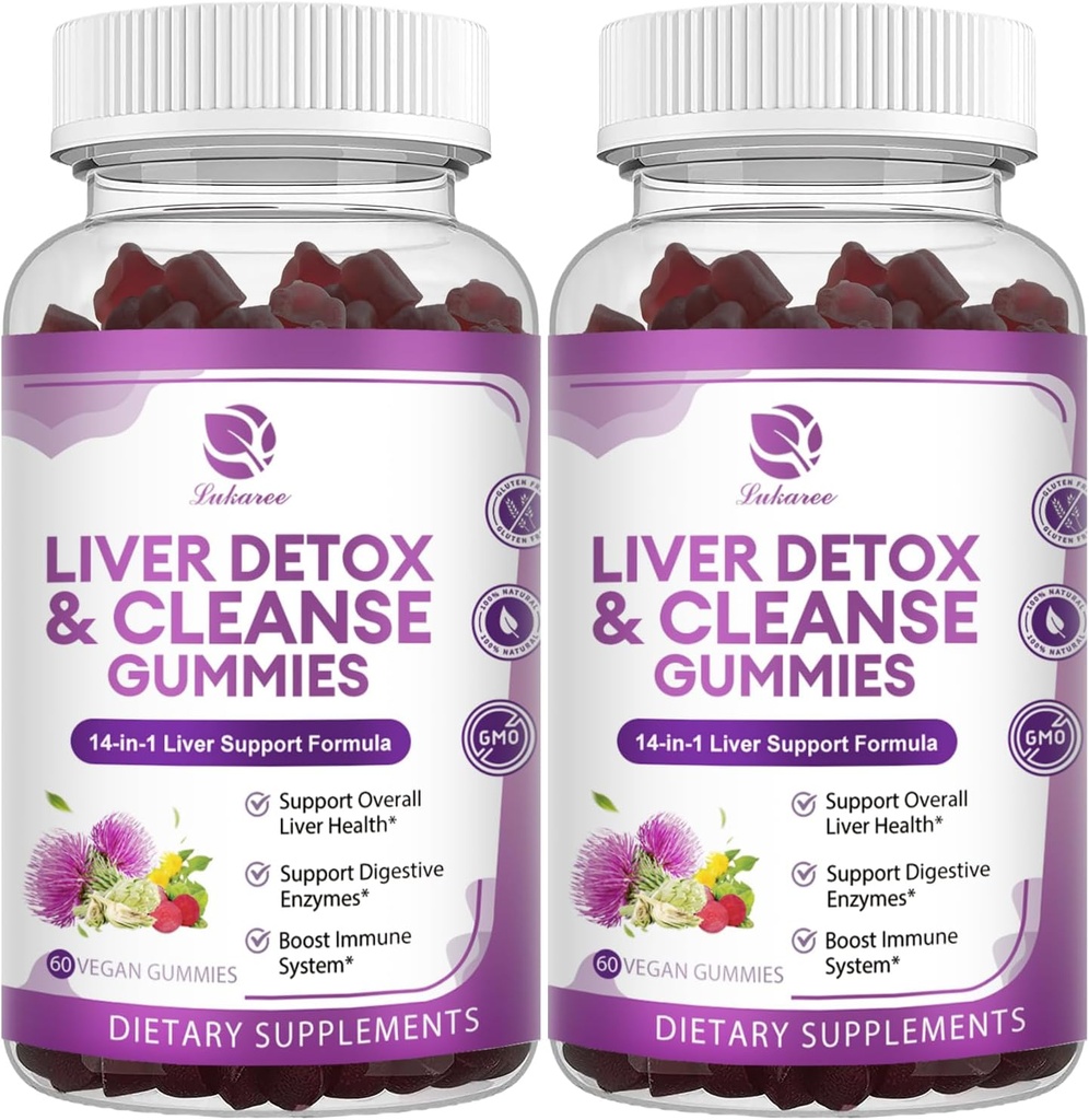 Liver Cleanse Detox & Reference Gummys - 1 Liver Support Supports 中超强力 14 W/Milk Thetle Silymarin, Dandelion, Artichoke 提取 & 长老莓 - 无糖,liver Health Support - 120 Ct