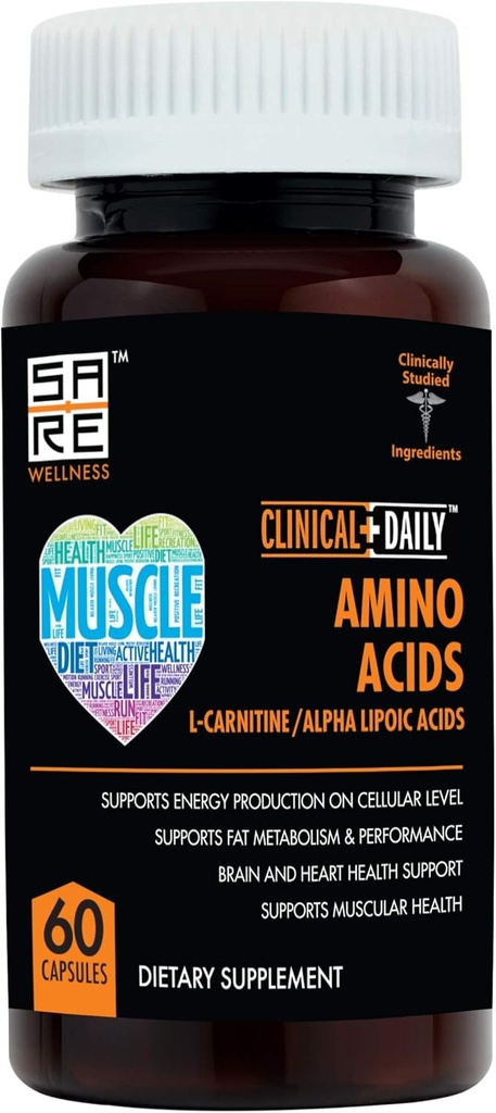 CLINICAL DIALY ACELY L Carnitine - Alpha Lipoic 基本氨基酸 补充妇女、男子或老年人的乳头-ALCAR ALA 复合物 帮助促进代谢、脑、心脏、肌肉健康- 60种药丸