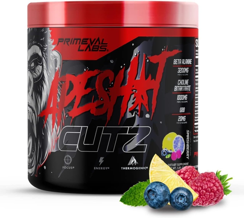 Primeval Labs Ape Cutz Pre Workout Powder 与 Beta Alanine 一起科学设计了 提高性能 工作后饮用和能量助推 50 服务 Smashberry