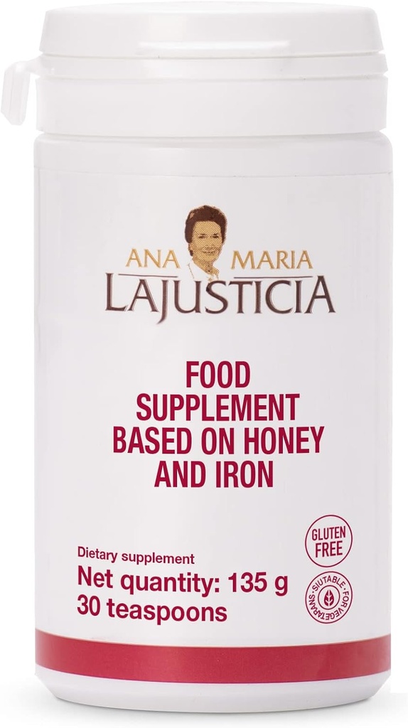 安娜·玛丽亚·拉贾蒂西亚(Ana Maria Lajusticia) - 带蜂蜜的铁 - 食物补充剂 - 135g(30杯茶) - 乳品和葡萄酒免费,蔬菜友好. 完美促进血管健康。
