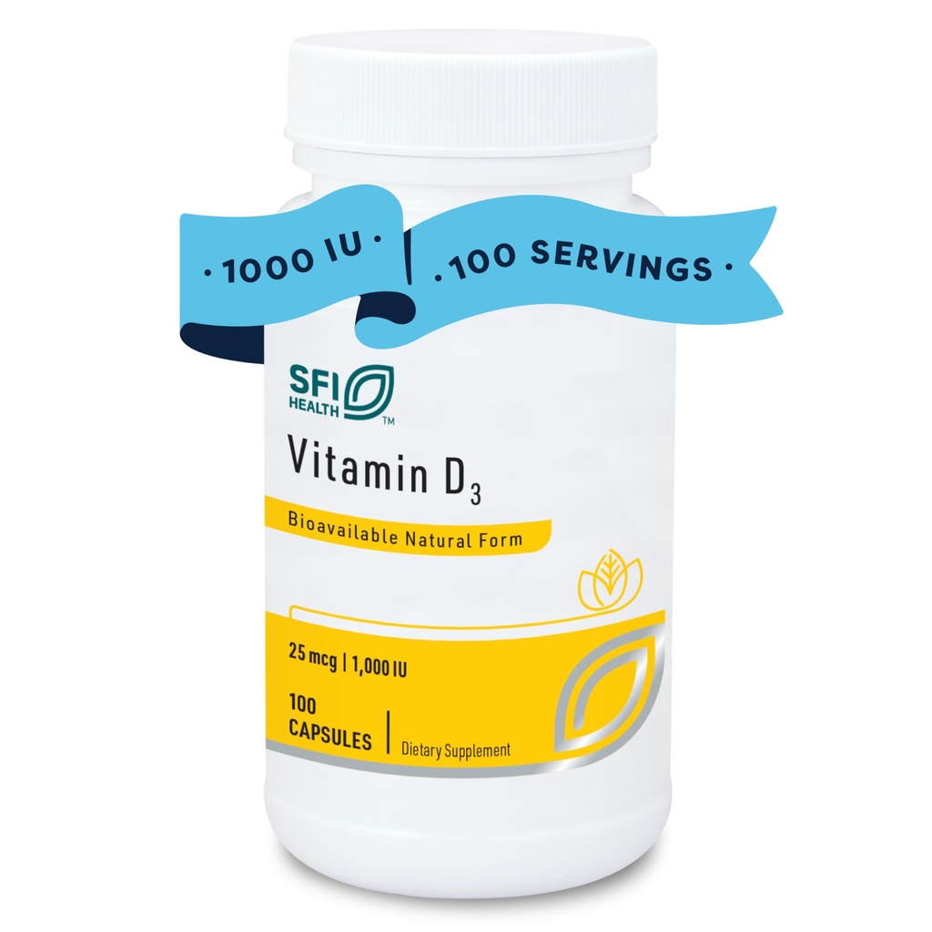 Klaire实验室 SFI 健康维生素D3 1000 IU - 高概率25微克,伪生骨和免疫支持(100 Capsules)