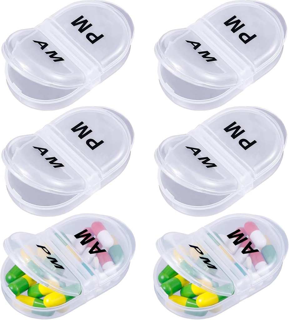 6 Pack Pill组织者 Pocket Small Case Holder Am Pm Pill Case 便携式两辆模拟车 2 Times for Vitamin Medication Supplement (Clear) 一天一次