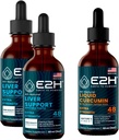 E2H:肝脏支持补充剂(2包 - 4 Fl Oz)和液体Turmeric Curcumin(单瓶 - 2 Fl Oz) | Vegan, Non-GMO - (6 Fl Oz 共计) - Bundle