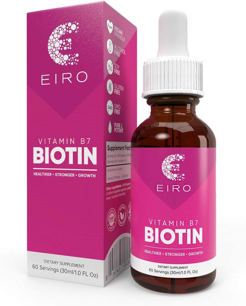 EIRO 生物素液体滴入量 + 6000mcg / 服务 → 更健康,更强,更快 - 头发和钉子 → 高级吸收
