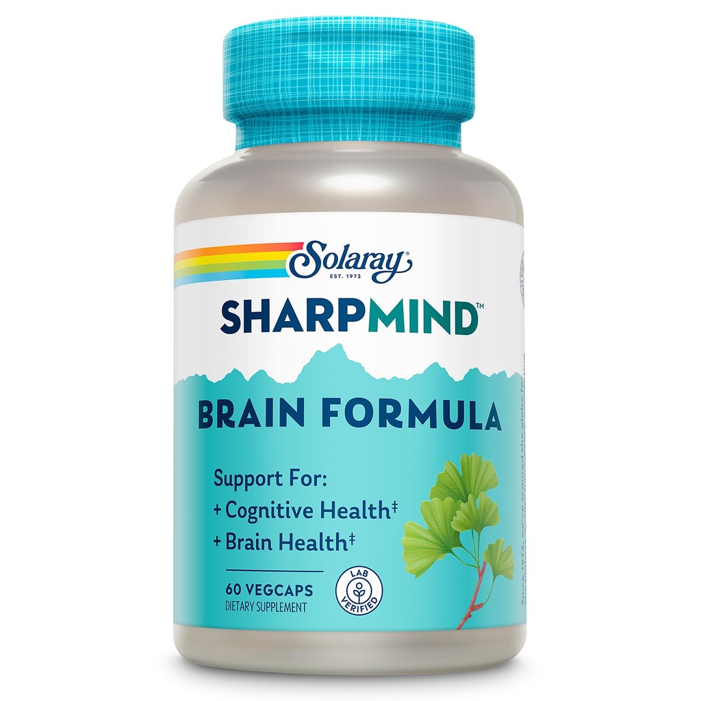 SOLARAY SharpMIND 大脑支持公式 - 诺诺氏大脑补充剂 - 与Ginkgo Biloba的认知和脑健康支持 - 60天保证,60次服务,60次Veg Caps