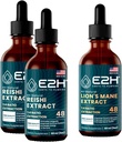 E2H:Reishi (2 Pack) & Lion's Mane extractions - 能源,长寿,认知锐度,豁免 - 非GMO,Vegan - 2 Fl Oz Each (6 Fl Oz 总计) - Bundle