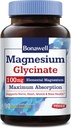 Bonawell 镁甘化物、Chelated 镁补充剂、最佳生物利用率和吸收、无胶质、100mg元素镁、神经、心脏、肌肉健康和放松、90Vegan Capsules