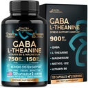 GABA L-thenine 900 mg - 在美国制造 - 镁 - 维生素 B6 - 冷静,睡眠,放松和Mood支持 - 750 mg Gamma 氨基丁酸,150 mg L-Thenine - 非哈比特成型,Vegan - 120 capsules