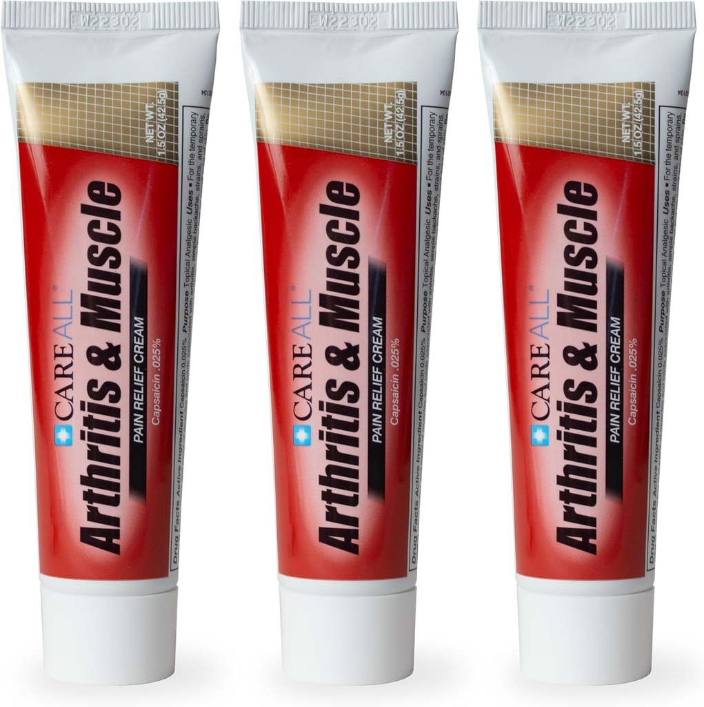 CareAll Capsaicin Arthritis, Muscle, and Joint Cream 1.5 oz. (3 Pack), Relief of Minor Aches and Pains from Backache, Sprains, Strains, Arthritis. Fragrance Free