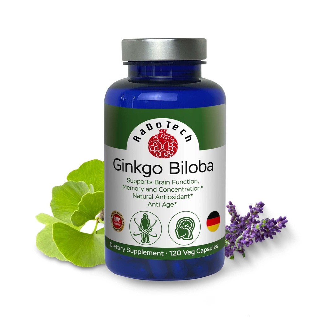 Ginkgo Biloba, 记忆, 聚焦和脑功能支持, 抗氧化剂- Rich, 植物基, GMP, 草原植物学 Capsules, 120 Counter (Pack of 1)