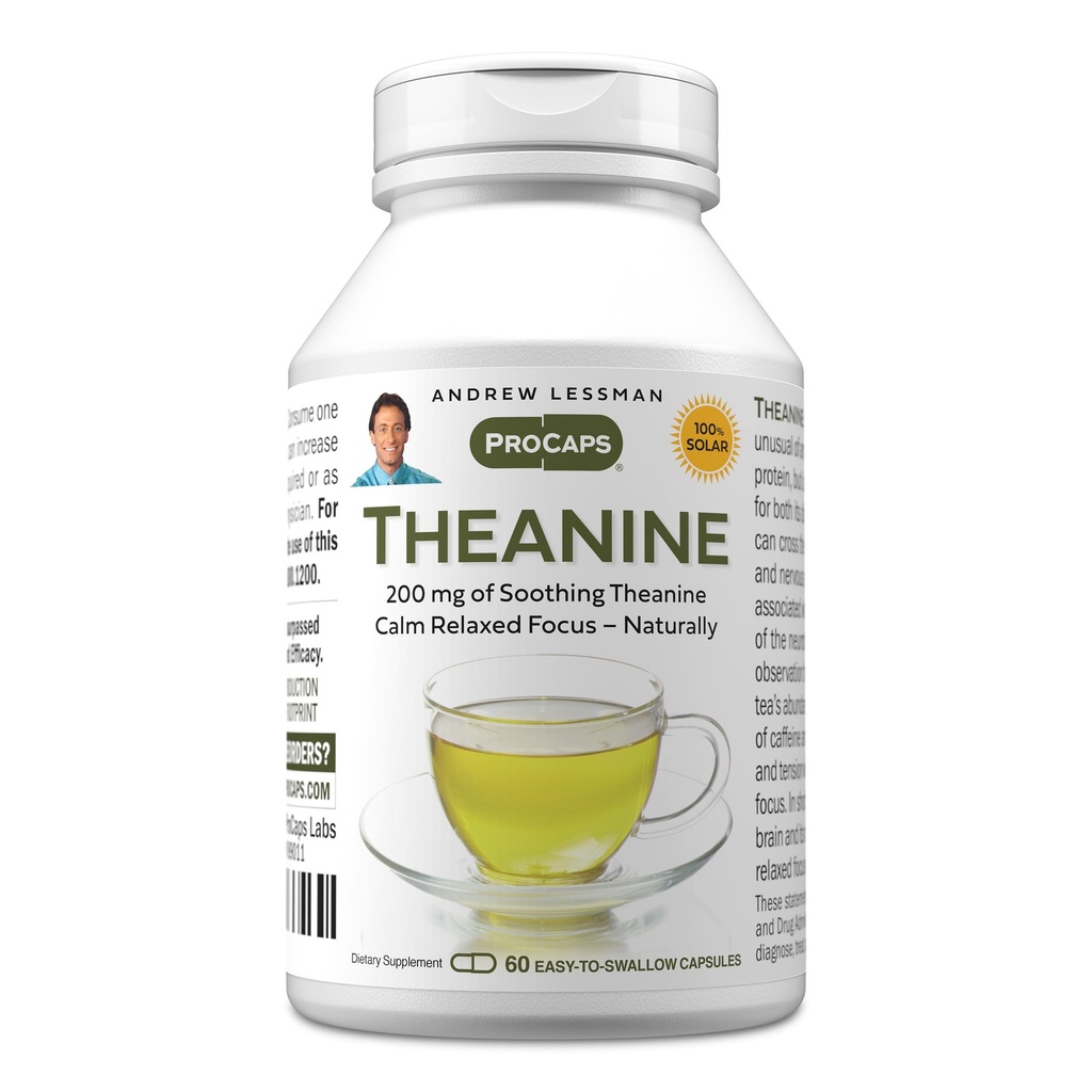 安德鲁·莱斯曼 Theanine 200 mg - 60 capsules - 促进神经递质多巴胺和血清素的生产。 自然冷静,放松的焦点 没有沉迷。 网易燕尾草(变种).