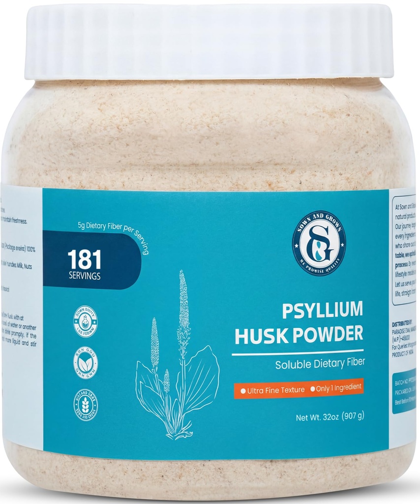 胡斯克粉(Psyllium Husk Powder) - 2lb, 32oz → 易混合饮食纤维 → 清洗你的消化系统 → 精细地面粉(Power) → 理想为 Keto Baking → → 非GMO