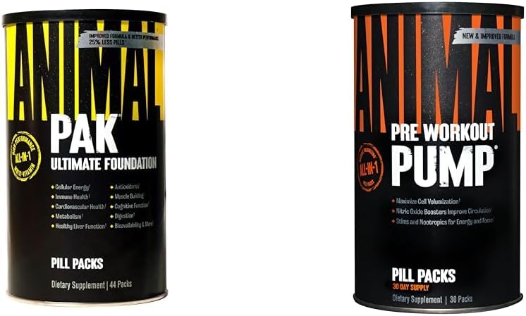 Animal Pak - 方便全一维生素和补充包装 - 锌和泵 - 预修 - 蔬菜爆竹泵 - 方便移除兴奋剂药丸用于随时工作 - 30个计数