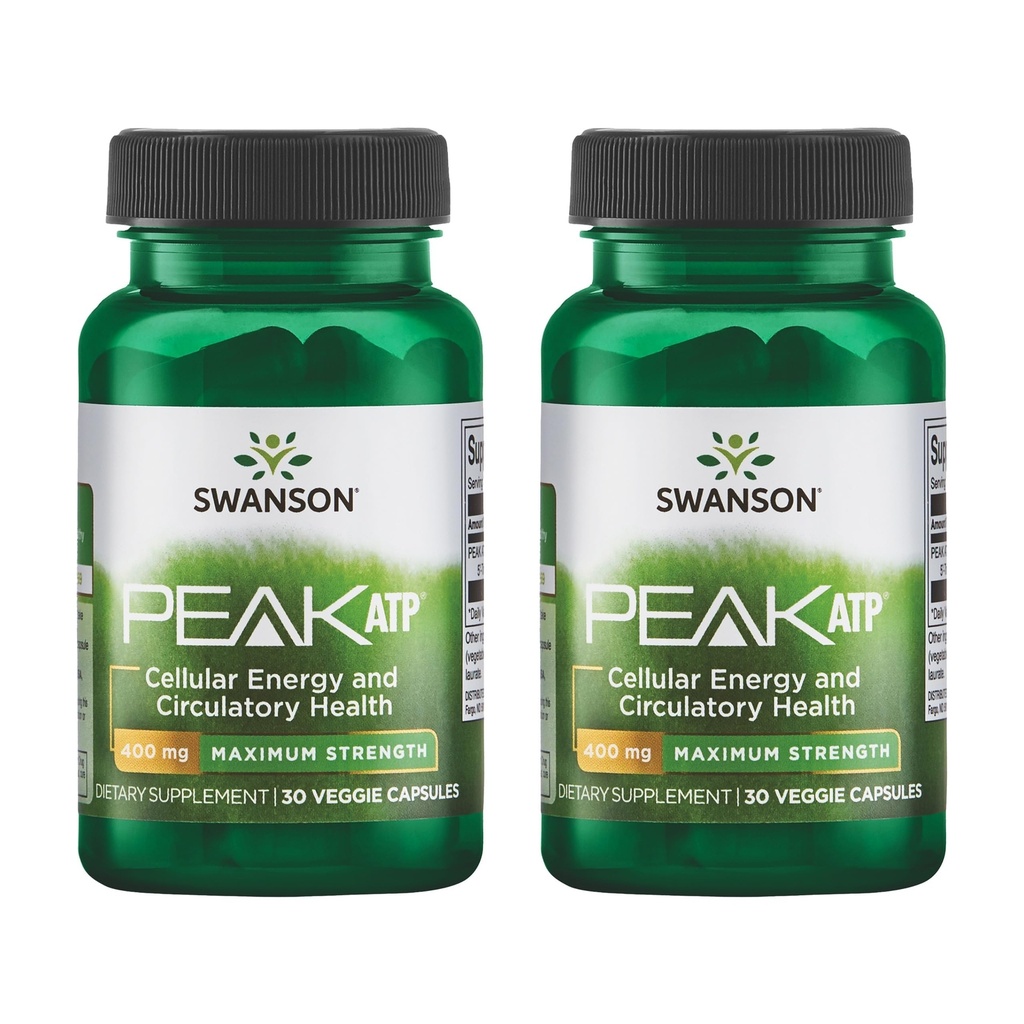 Swanson 最大强峰 ATP - 自然补充 推动细胞能量支持 - 支持身体性能,促进健康血液流动支持 - (30 Veggie Capsules,每包400mg) 2 Pack