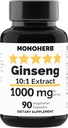 MONOHERB Ginseng 提取 1000毫克 - 90 个蔬菜笼盖