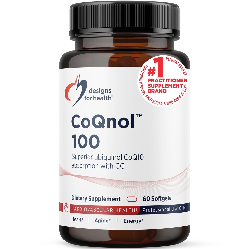 健康CoQnol 100mg - CoQ10 Ubiquinol 具有高级生物利用率+独家吸收技术 - 双合酶Q10 与 GG - 心,健康老龄化+细胞支持(60 Softgels)