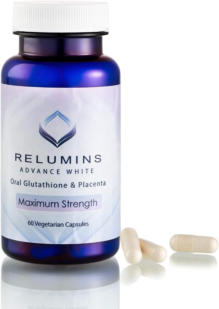 Relumins Advanced White Glutathione Capsules - 最大强度补编,配有ALA, Placenta, Rose HIPS & Vitamin C - 支持Collagen & Youthful Skin, 美国制造 - 60个Caps