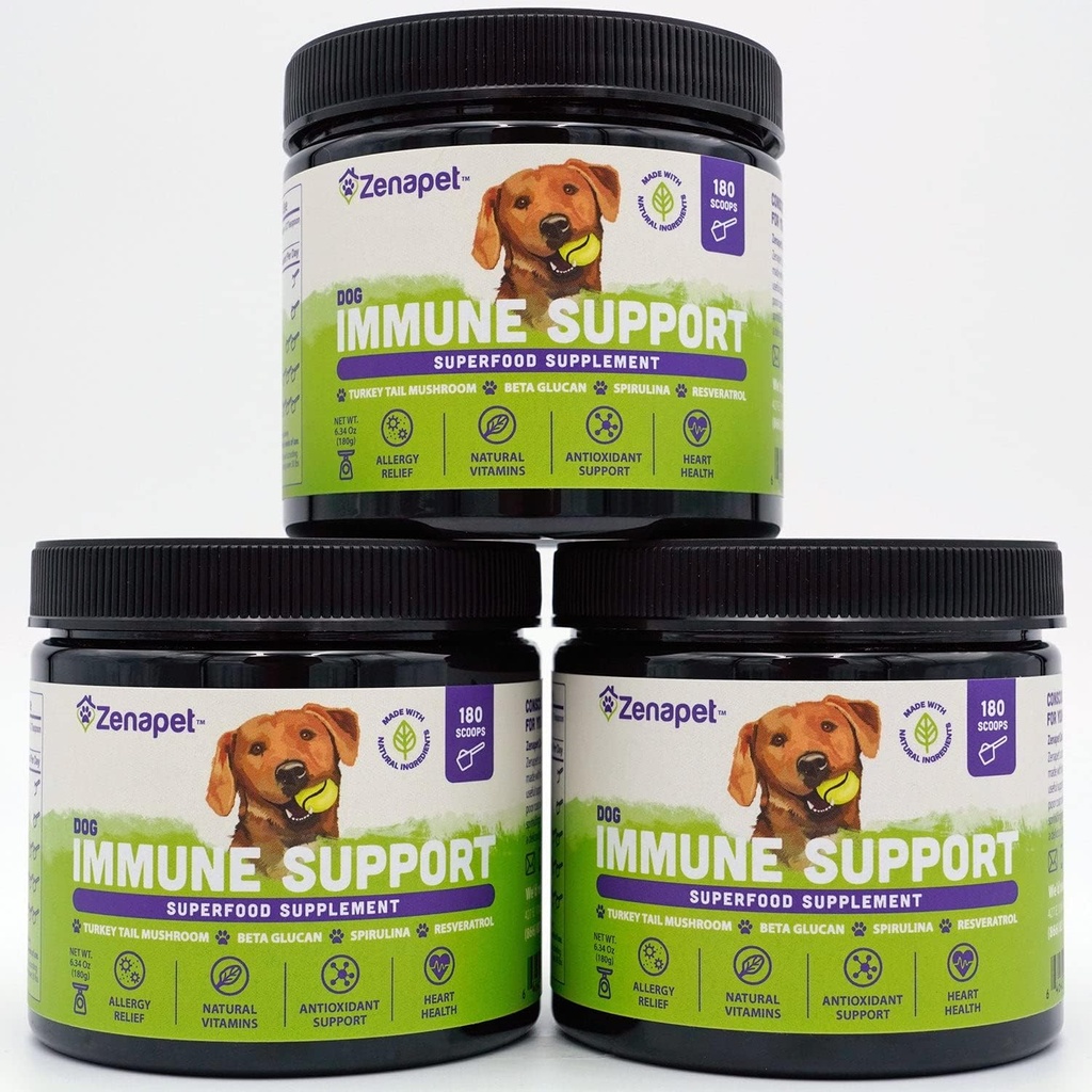 ZENAPET 狗免疫支持 Premium Powder Topper, Turkey Tail, Spirulina & Beta-Glucan, 支持健康免疫系统和文摘, Human-Grade, 美国制作