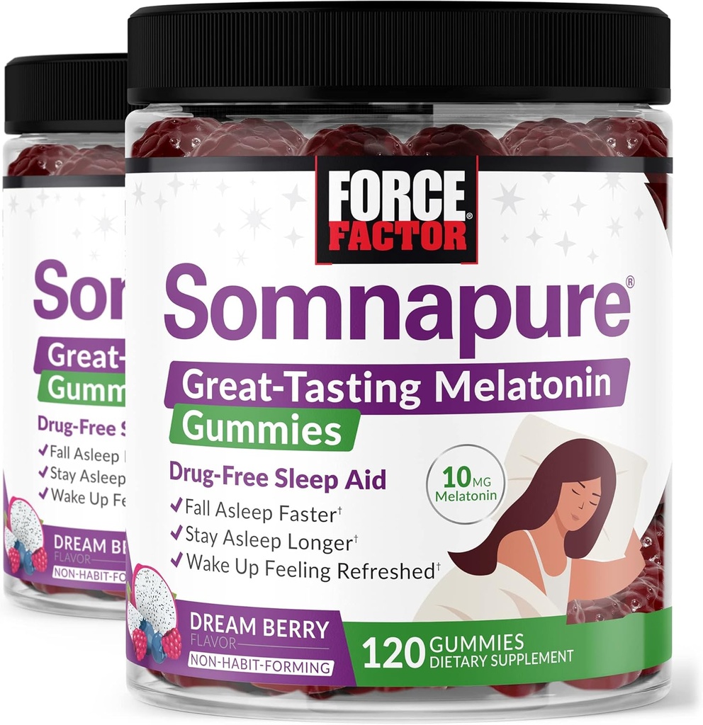 强制因子 Somnapure Gummys与Melatonin,《偶尔失眠的成年人无药睡眠支助补充》,Dream Berry Flavor, 120 Counter (Pack of 2)